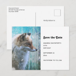 Söt Lurig Räv på Blå Grunge Bakgrund Meddelande Vykort