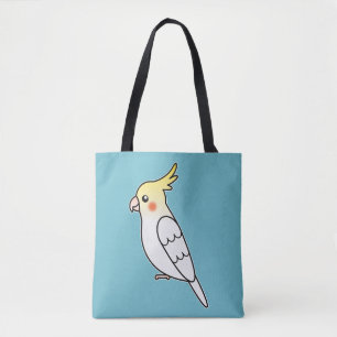 Söt Lutino Cockatiel Tecknad Fågelillustration Tygkasse