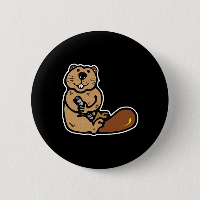 Söt lycklig beaver knapp (Framsida)