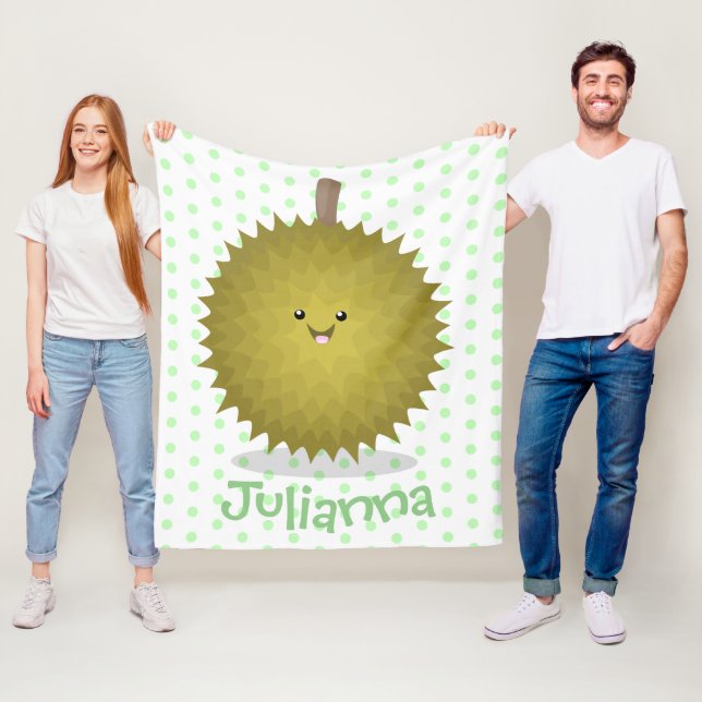 Söt lycklig durian serieillustration fleecefilt (På plats)
