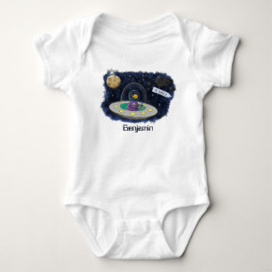 Söt lycklig fisk ufo rymd serieillustration t shirt