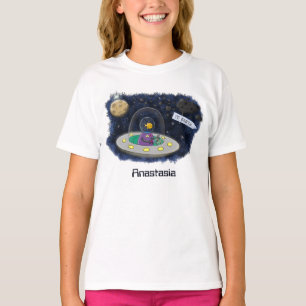 Söt lycklig fisk ufo rymd serieillustration t shirt