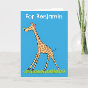 Söt lycklig giraff med fjäril tecknad födelsedag kort