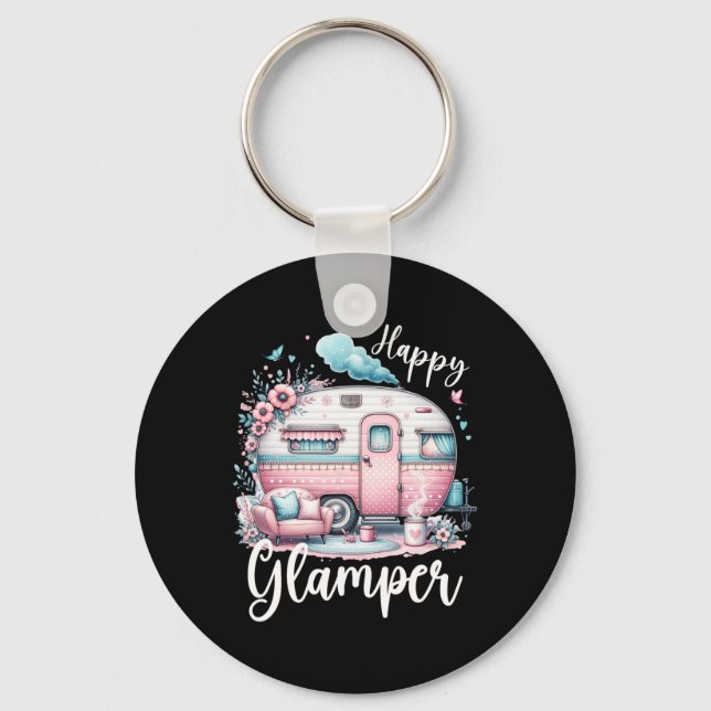 Söt Lycklig Glamper Stugbil Camping Glamping  Nyckelring (Framsida)