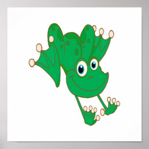 Söt lycklig hopping grönt tecknad groda poster