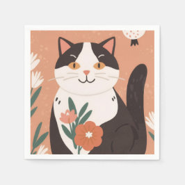 Söt lycklig katt med vårblommor pappersservett