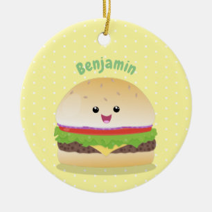 Söt lycklig kawaii hamburgare seriefigur julgransprydnad keramik