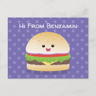 Söt lycklig kawaii hamburgare tecknad vykort