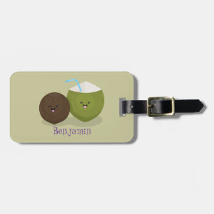 Söt lycklig kawaii kokosnöt tecknad illustration bagagebricka