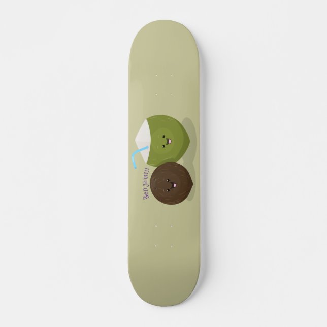 Söt lycklig kawaii kokosnöt tecknad illustration mini skateboard bräda 18,5 cm (Framsida)