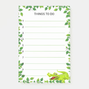 Söt lycklig krokodil med lövram To-Do Post-it Block
