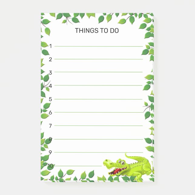 Söt lycklig krokodil med lövram To-Do Post-it Block (Framsida)