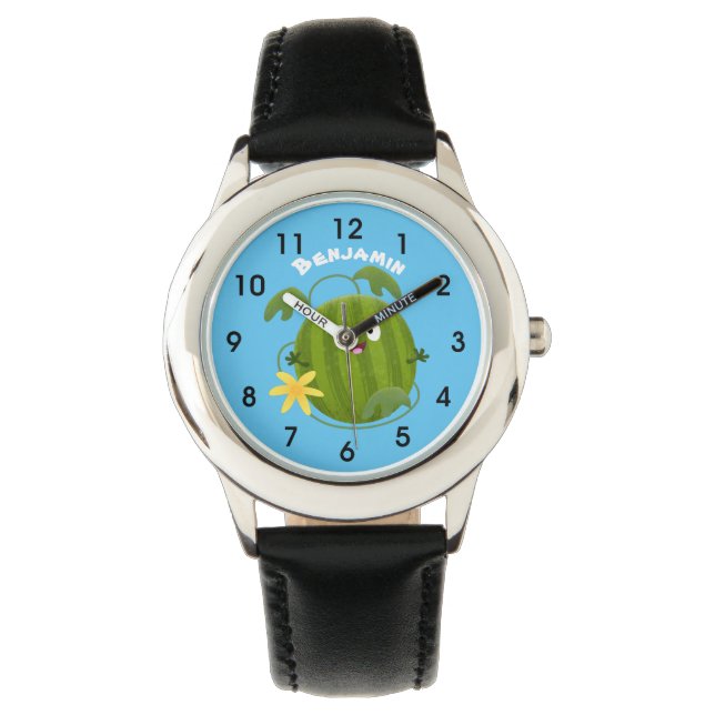 Söt lycklig leende vattenmelon seriefigur armbandsur (Framsida)