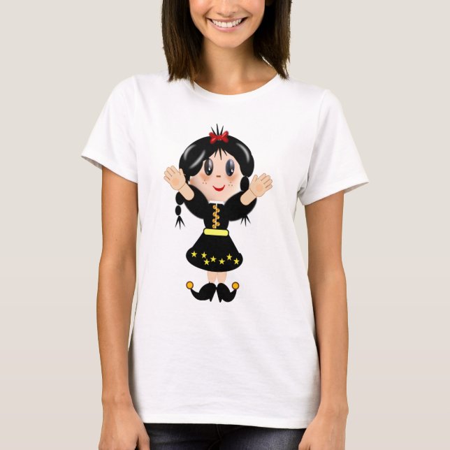 Söt lycklig liten flicka tecknad serie t shirt (Framsida)