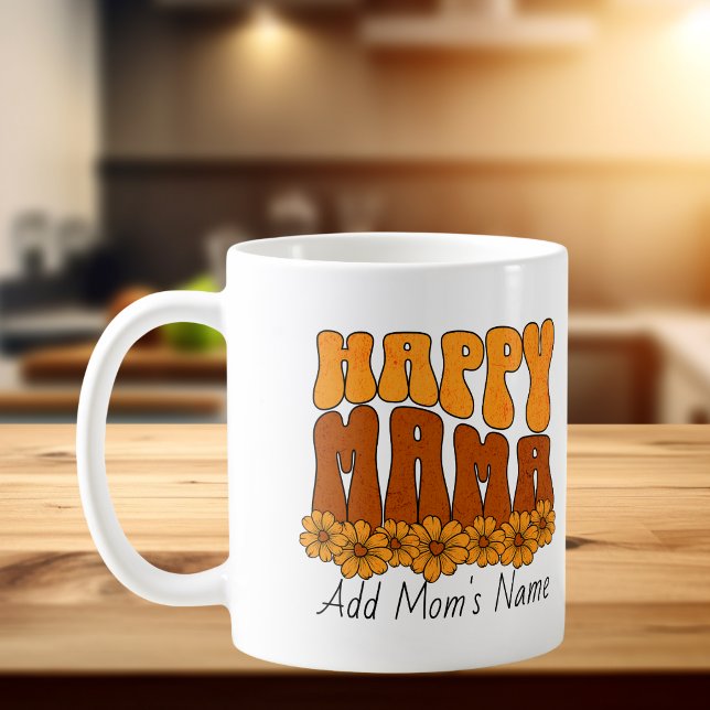 Söt lycklig mamma guld- och bruna kaffemugg (Sweet Floral happy mama design, customize, add Mama's Kids Names)