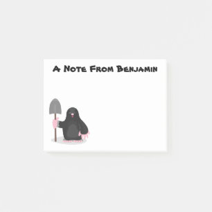 Söt lycklig mullvad tecknad illustration post-it block