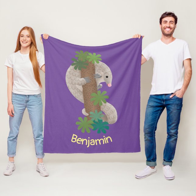 Söt lycklig pangolin mårdillustration fleecefilt (På plats)
