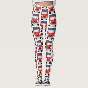 Söt lycklig röd lastbil tecknad illustration leggings