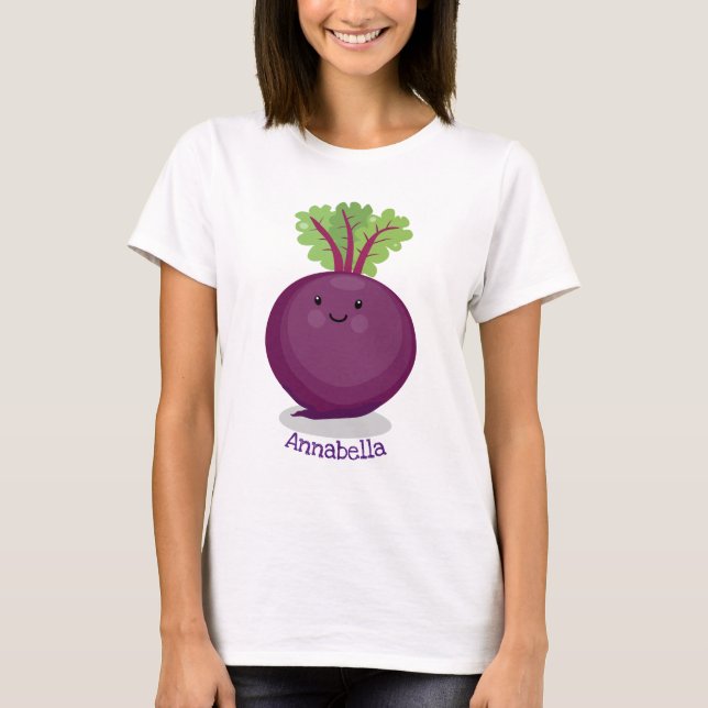 Söt lycklig rödbeta kök serieillustration t shirt (Framsida)