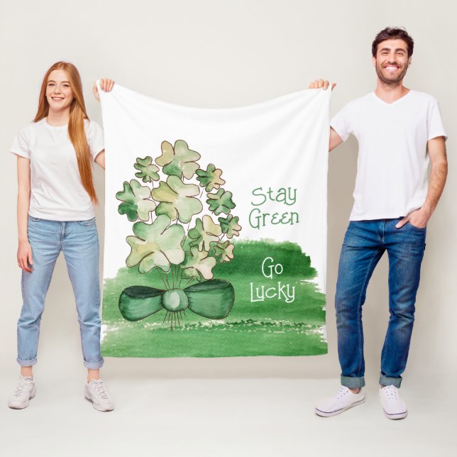 Söt Lycklig Shamrock Klöver Akvarell Fleecefilt (På plats)