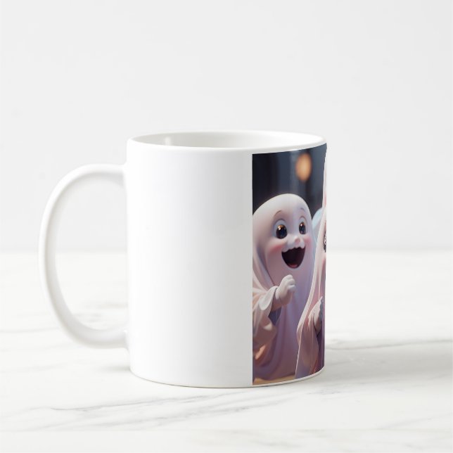 Söt lycklig spökmugg - Bedårande Halloween-vän Kaffemugg (Vänster)