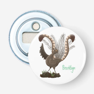 Söt lycklig superb lyrebird serieillustration flasköppnare