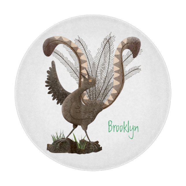 Söt lycklig superb lyrebird tecknad illustration (Framsidan)