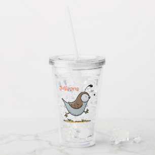Söt lycklig vaktel tecknad illustration take away mugg