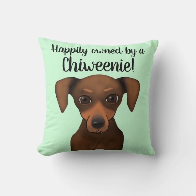 Söt Lyckligt Ägd Chiweenie | Chihuahua Dachshund Kudde (Framsida)
