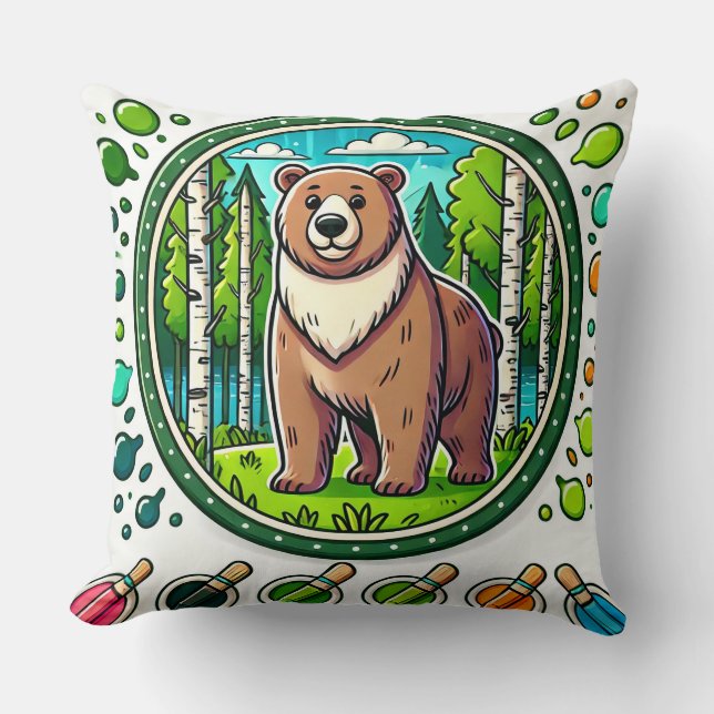 Söt lysande björnillustration med skog kudde (Framsida)