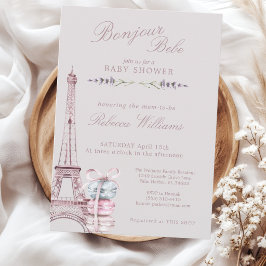 Söt Macaron Bonjour Bebe Paris Bebisens första fes Inbjudningar