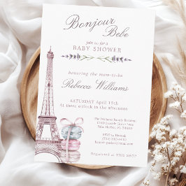 Söt Macaron Bonjour Bebe Paris Bebisens första fes Inbjudningar