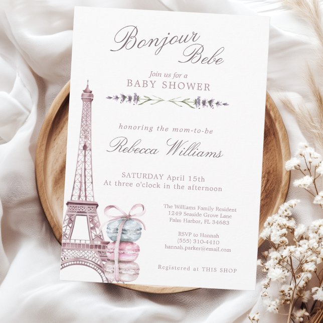 Söt Macaron Bonjour Bebe Paris Bebisens första fes Inbjudningar (Skapare uppladdad)
