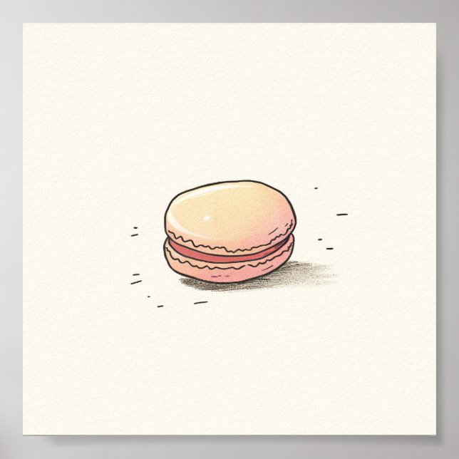 Söt Macaron Illustration - Cute Fransk Dessert A Poster (Framsidan)