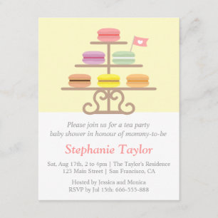 Söt Macaron, Tea Party Baby Shower, Blivande Mamma Inbjudningar