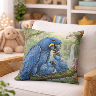 Söt Macaw-Mamma Och Kycklingar Djungeldjur Kudde