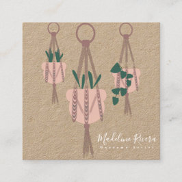 Söt Macrame-Artist Handgjord Design Hängande Växt Fyrkantigt Visitkort