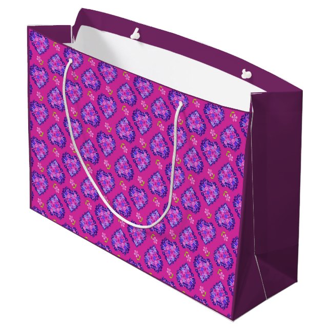 Söt Magenta Hearts and Flowers Large Gift Bag (Baksidan Vinklad)