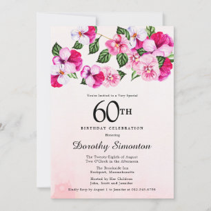 Söt Magenta Rosa Vit Blommigt 60 födelsedagar Inbjudningar
