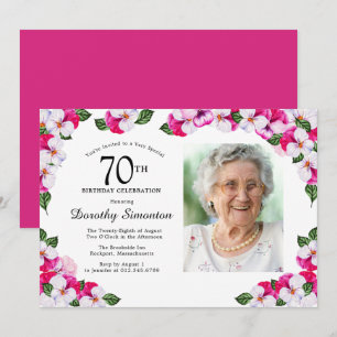 Söt Magenta Rosa Vitfoto 70:e födelsedagen Inbjudningar