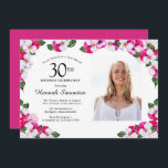 Söt Magenta Rosa White Photo 30års födelsedag Inbjudningar<br><div class="desc">En elegant ram av vattenfärgsrutor omger information och foto om 30års födelsedag party. Den ljusa och färglösa magentan, rosan och den vita blommigten är perfekt för vår eller sommarfödelsedag. All text är redigerbar så att du kan skapa bara högernas visare. Baksidan av inbjudan är en levande magenta. Den här inbjudan...</div>