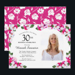 Söt Magenta Rosa White Photo 30års födelsedag Inbjudningar<br><div class="desc">En elegant ram av vattenfärgsrutor omger information och foto om 30års födelsedag party. Den ljusa och färglösa magentan, rosan och den vita blommigten är perfekt för vår eller sommarfödelsedag. All text är redigerbar så att du kan skapa bara högernas visare. Baksidan av inbjudan är ett vitaktigt blommigt på magentan. Den...</div>