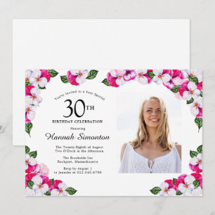 Söt Magenta Rosa White Photo 30års födelsedag Inbjudningar