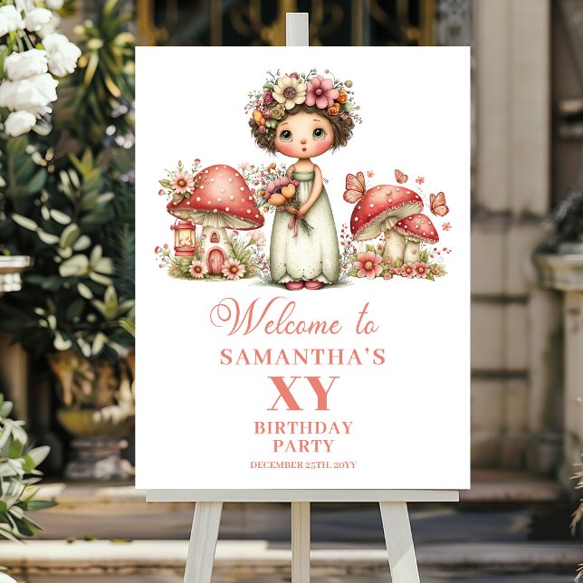 Söt Magisk Alva 5-års Födelsedags Välkomstskylt Poster (Cute Magical Fairy 5th Birthday Welcome Sign)