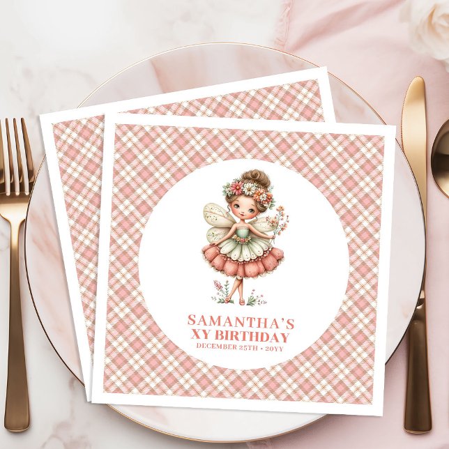 Söt Magisk Änglarödma Blommig 7-års Födelsedagsfes Pappersservett (Cute Magical Fairy Floral 7th Birthday Party Napkins)