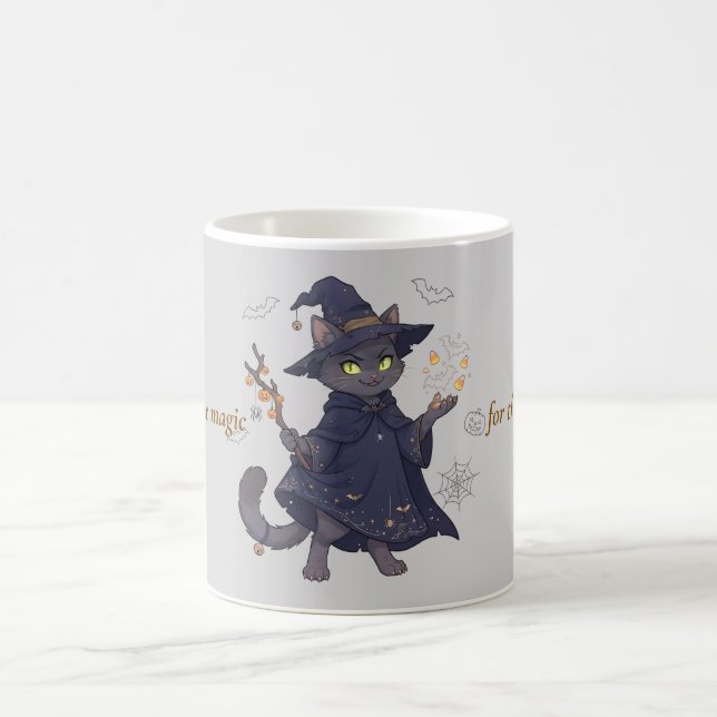 Söt magisk katt Halloween-kaffemugg Kaffemugg (Center)
