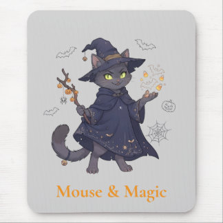 Söt magisk katt Halloween-musmatta Musmatta