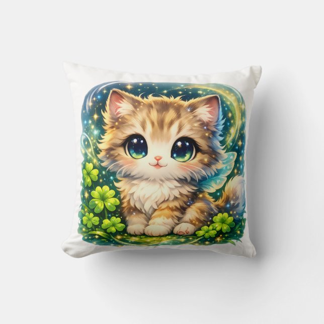 Söt Magisk Kattunge Kudde | Kawaii Fantasy Katt Cu (Framsida)