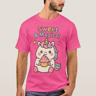 Söt Magisk Kawaii Enhörning Håller Cupcake För G T Shirt