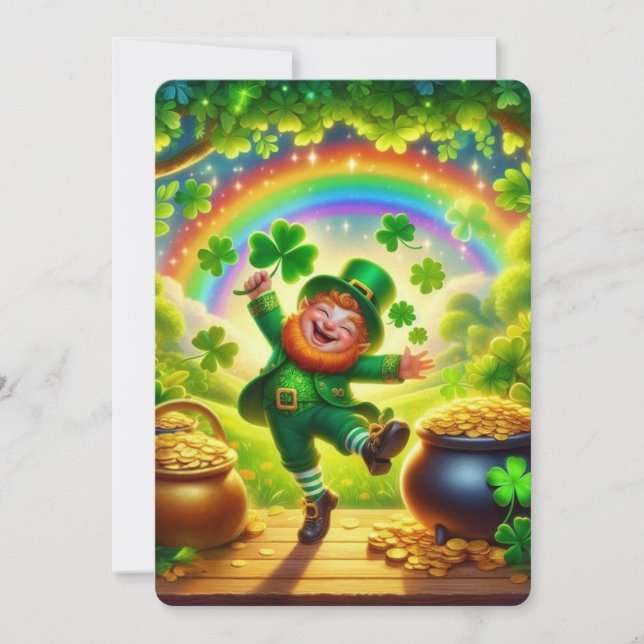 Söt, magisk Leprechaun Saint Patrick's Day Julkort (Framsida)